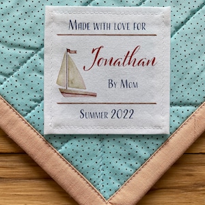 Stoffenlabels, gepersonaliseerde quiltpatronen, breilabel, handgemaakte patch, zeilen, vissen, bootpatronen, nautische stof, gratis verzending
