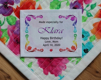 Large Cotton Personalized Sewing Labels | Personalized Quilt Labels | Custom Fabric Labels | Cut-Out Labels | Ombre | Blanket Labels