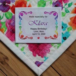 Grote katoenen gepersonaliseerde naailabels | Gepersonaliseerde quiltlabels | Aangepaste stoffenlabels | Uitgesneden etiketten | Ombre | Dekenlabels