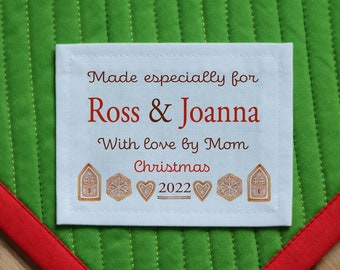 Free Shipping Personalized Sewing Labels, Personalized Quilt Labels, Christmas Labels, Quilt Patch, knitting labels, red, gnome