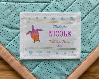 Personalized Sewing Labels, Personalized Quilt Labels, Fabric Labels, Cut-Out Labels, quilt patterns, knitting labels, sea turtle