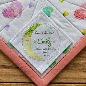 Custom Quilt Patch Baby Birth Stats Quilt Labels Personalized Sewing Moon fabric Knitting label baby-born Blanket Stars Birthday Gift