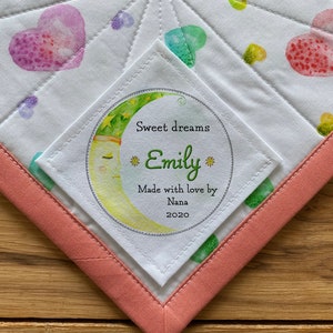Aangepaste quilt patch baby geboortestatistieken quilt labels gepersonaliseerde naaien maan stof brei label baby geboren deken sterren verjaardagscadeau