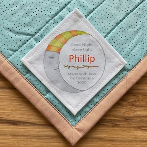 Envío Gratis, etiquetas de edredón, etiqueta de edredón de costura personalizada, etiqueta de tela, patrones de tejido, Logo, Baby shower, Luna, estrellas, niño, niña