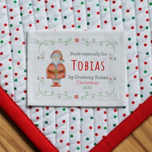Etiquettes à coudre personnalisées en tissu de coton personnalisées, étiquettes de courtepointe, sapin de Noël, bonhomme de neige, écusson de courtepointe, étiquettes à tricoter, rouge