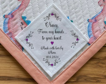 Etiquetas de costura personalizadas, etiquetas de edredones, etiquetas de tela personalizadas, estadísticas de bodas, regalos de cumpleaños, patrones de edredones, etiquetas de algodón