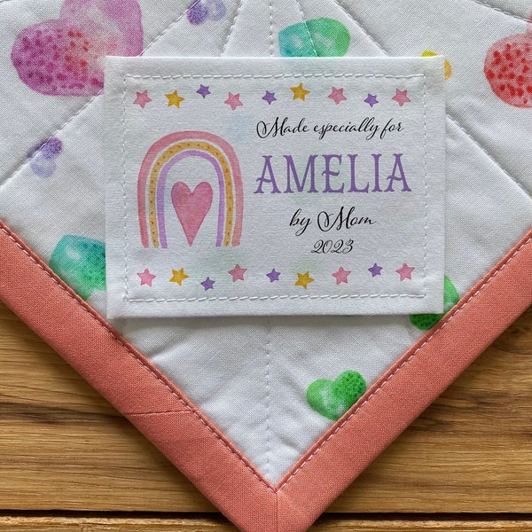 Large Personalized Sewing Labels Personalized Quilt Label Custom Pink Fabric Quilts Patterns Baby-shower Baby Princess Fairy Girl Rainbow