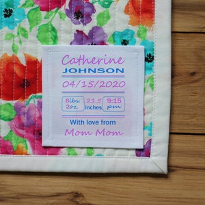 Etichette trapuntate, etichette grandi da cucire, etichette in tessutoQuilt Patch, etichette personalizzate, statistiche di nascita del bambino, etichette per maglieria, baby shower, bambino, ragazzo, ragazza