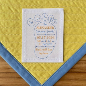Estadísticas de nacimiento / Etiquetas de edredón Etiquetas de costura personalizadas / Etiquetas de edredón Parche de edredón / Etiqueta de manta / niño, regalos de babyshower, día de la madre