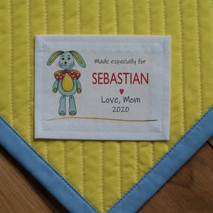 Etiquetas de costura personalizadas grandes / Etiquetas de tela personalizadas para colchas Etiquetas recortables Etiquetas con estadísticas de nacimiento Bebé Conejito Bosque Conejo