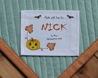 Halloween Quilt Labels | Personalized Sewing Labels, quilt labels, Custom Labels, Quilt Patch, Thanksgiving, knitting labels, fabric