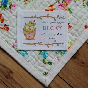 Aangepaste gepersonaliseerde naailabels, gepersonaliseerde quiltlabels, stoffenlabels, baby, meisje, roze, uil, breilabels, logo gratis verzending