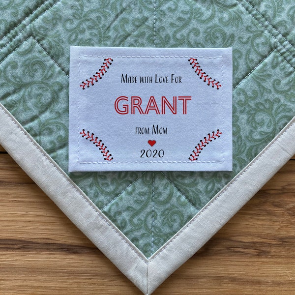 Large Personalized Sewing Labels | Personalized Quilt Labels | Custom Fabric Labels | Cut-Out Labels | Birth Stats Label, baby, baseball