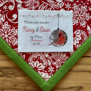 Kostenloser Versand Weihnachts Quilt Label | Weihnachts-Nähetiketten | Aquarell Quilt Label, Handgemachte Etiketten | Deckenaufkleber, Geschenk, grün, Familie