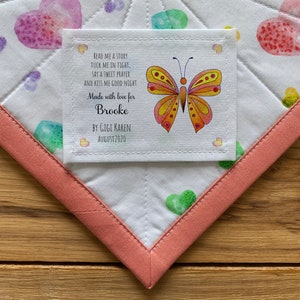 Baumwolletiketten, Stricketiketten, Quiltetiketten, Quiltaufnäher, Cut-Out-Etiketten, Schmetterling, rosa, Babyparty, Babymädchen, rosa