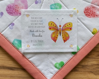 Cotton Labels, Knitting Labels, Quilt Labels, quilt patch, cut-out labels, Butterfly, Pink, baby shower, baby girl, Pink