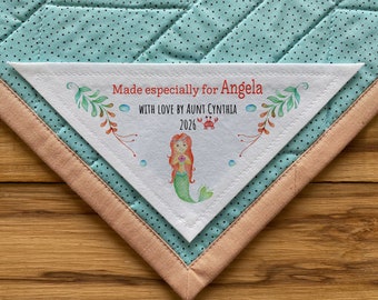 Large Triangle Mermaid Quilt Label, Sewing Labels, teal, ocean, baby girl, Handmade Labels, Corner Labels, mermaid quilt