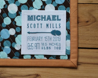 Quilt Labels, Large Sewing Labels, Fabric labelsQuilt Patch, Custom Labels, Baby Birth stats, knitting labels, baby shower, baby, boy, girl