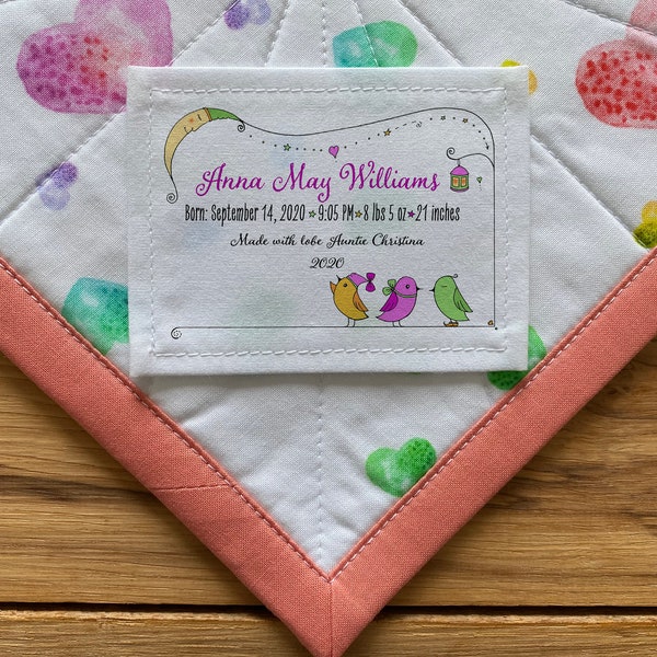 Free Shipping Baby Birth Stats Boy Quilt Label Personalized Sewing Labels Quilt Patterns Custom Fabric Baby shower Blanket Knitting