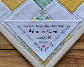 Large Triangle Quilt Label, Personalized Sewing Labels, Personalized Labels, Handmade , bride to be, groom, Quilt Labels, wedding, gifts