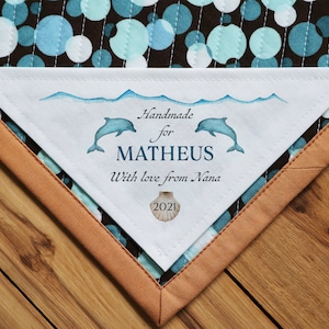 Large Triangle Quilt Label | Personalized Sewing Labels, ocean, fish, gift, Cut-Out Labels, corner quilt labels