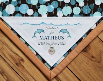 Large Triangle Quilt Label | Personalized Sewing Labels, ocean, fish, gift, Cut-Out Labels, corner quilt labels