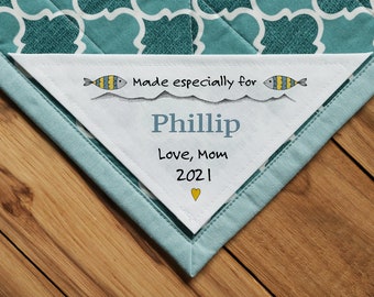 Large Triangle Quilt Label | Personalized Sewing Label | fishing, dad, hubby, gift | Handmade Labels | Cut-Out Labels | Corner Quilt Labels