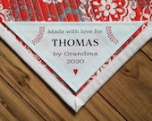 Large Triangle Quilt Label, Personalized Sewing Corner Label, Handmade Quilts, Cut-Out Labels, baseball fabric, red