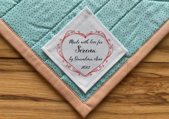 Large Quilt Labels Personalized Sewing Labels Personalized Quilt Labels  Handmade Labels Birth Stats Cut-out Labels Heart 