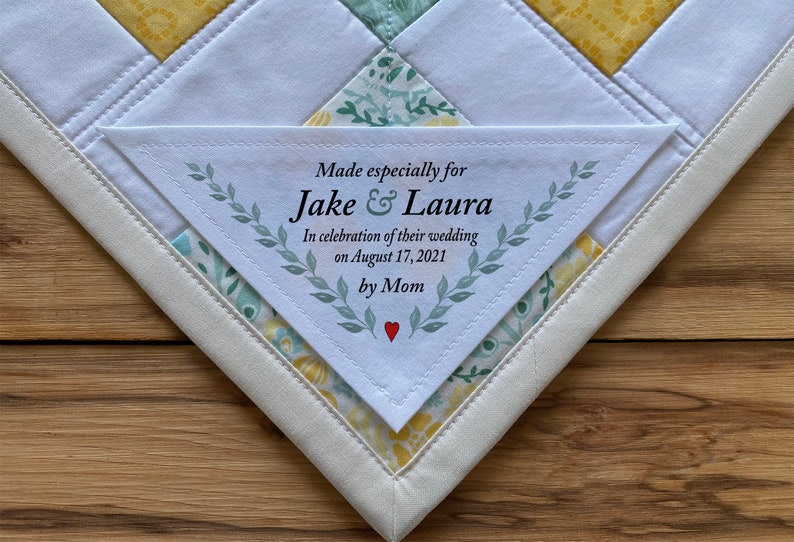 Large Triangle Quilt Label, Personalized Sewing Labels, Personalized Labels, Handmade Labels, Cut-Out Labels, Quilt Labels, wedding gifts image 1