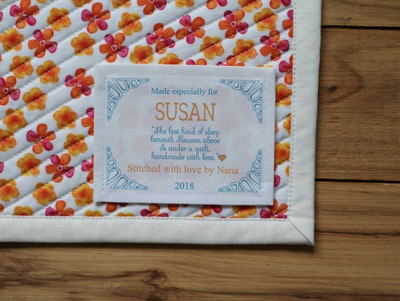 blue flowers,red Personalized Sewing Labels,floral labels quilt labels Blanket Label Quilt Patch Large Fabric Quilt Label green pink