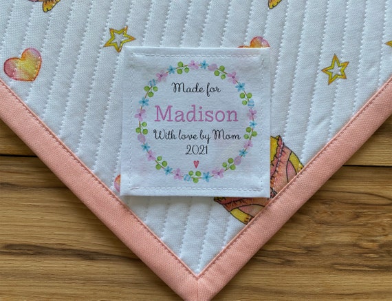 Large Personalized Sewing Labels Easter Quilts Custom Label Cut out Labels Wedding Wreath Flowers Wreaths Easter Bunny Purple Pink Etsy UK