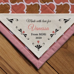 Großes Dreieck Quilt Label | Quilt-Etiketten, personalisierte Quilt-Etiketten | Handmade Etiketten | Cut-Out Etiketten | Ecke Quilt Labels, Stoffetiketten