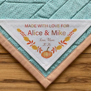Etiquetas para colchas, etiquetas de costura personalizadas, etiquetas con logotipos, regalos de boda, etiquetas recortables, tela para colchas de otoño, etiquetas con triángulos grandes