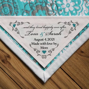 Large Corner Quilt Label Personalized Sewing Labels Quilt Patch Handmade Fabric Quilts Wedding Gifts For the Couple Something Blue Patterns