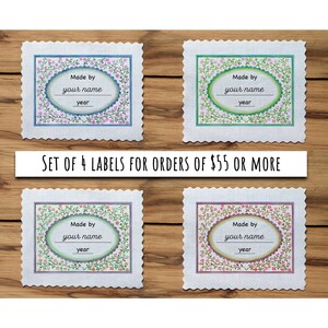 Set aus 4 Baumwollstoffetiketten, Quiltetiketten, Logoetiketten