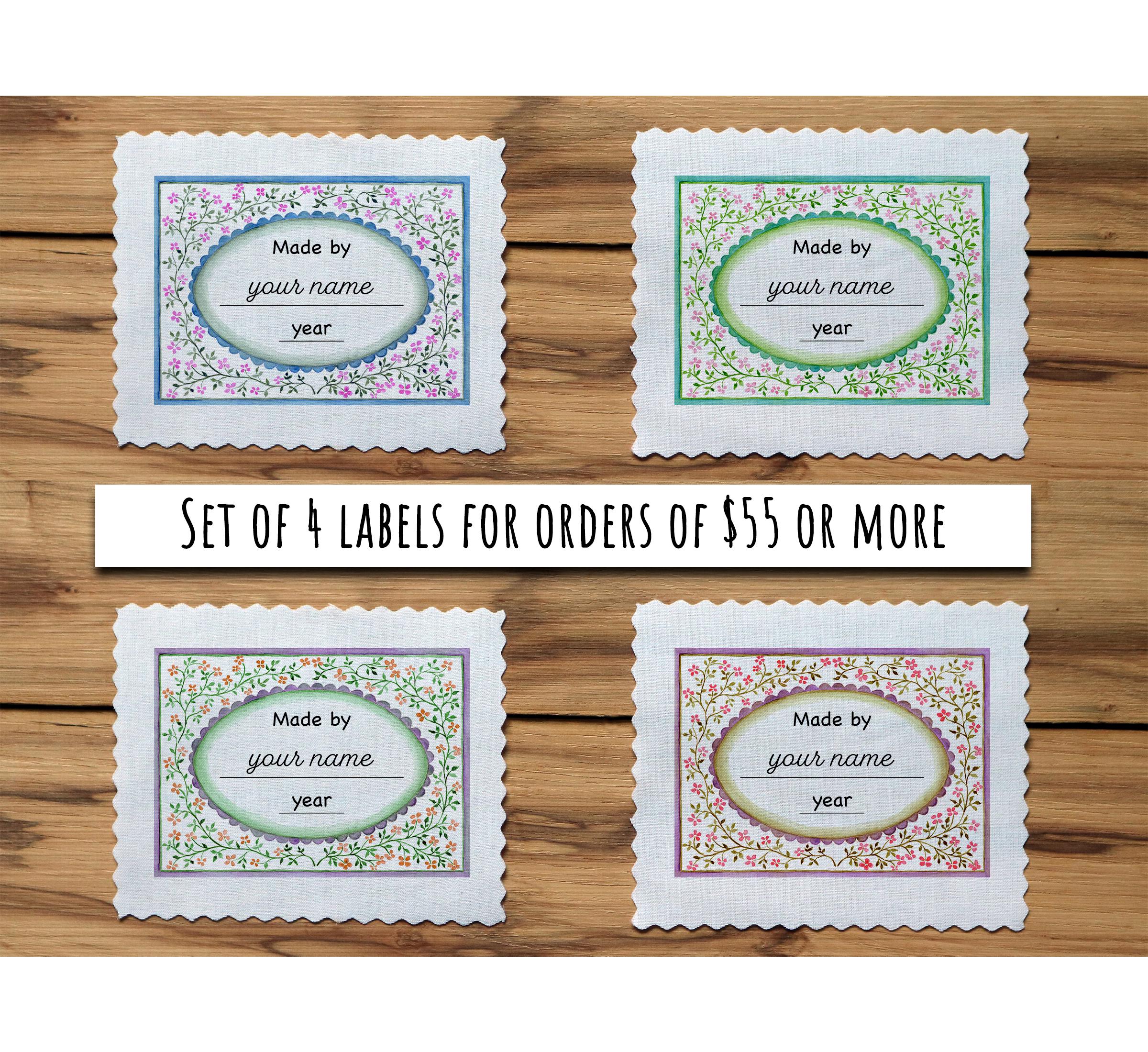 Set of 4 Cotton Fabric Labels, Quilt labels, Logo Labels