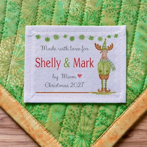 Etiquetas de costura personalizadas de tela de algodón, etiquetas para colchas, Navidad, muñeco de nieve, parches para colchas, etiquetas para tejer, rojas