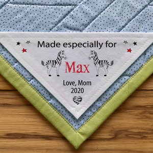 Dreieck Quilt Label, Personalisierte Nähetiketten, Stoff Quilt Etiketten, Handgemachte Quilts, Ausgeschnittene Etiketten, Ecke Quilt Label, Zebra Print