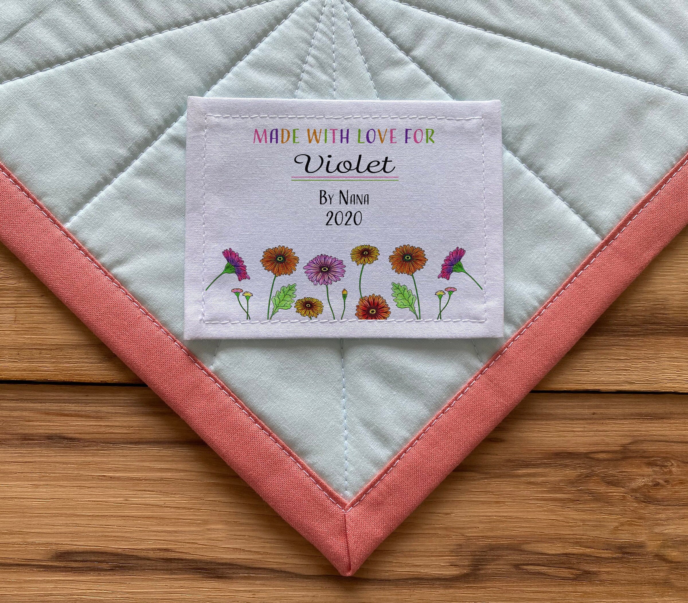 Personalized Sewing Labels, custom labels, fabric labels, Cut-Out Labels, flowers, quilt labels, knitting labels