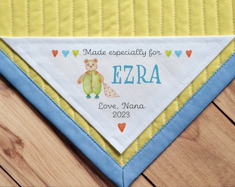 Large Triangle Quilt Label, Quilt Patch, baby boy, girl, Sewing Labels, Personalized Quilt Labels, Handmade Quilts, Cut-Out Labels, Bear Cub