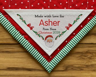 Etiqueta navideña de Papá Noel para la esquina, etiquetas para colchas, etiquetas de costura personalizadas, etiquetas navideñas para tela, etiquetas hechas a mano, colcha navideña, regalos