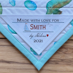 Groot quiltlabel, naailabels, gepersonaliseerde labels, handgemaakte vader, vissersboot, Vaderdag, huwelijksgeschenken, oceaanthema, nautisch