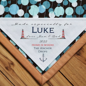 Grande etichetta trapunta, etichette da cucito personalizzate, personalizzate, nautiche, etichette trapunta, trapunte fatte a mano, regalo per papà, oceano, tessuto ancore