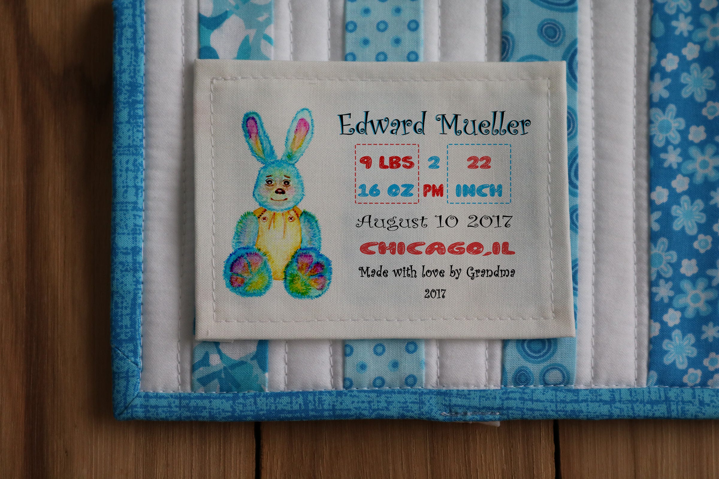 Large Baby Birth Stats Quilt Label Personalized Knitting Etsy Quilt label sewn