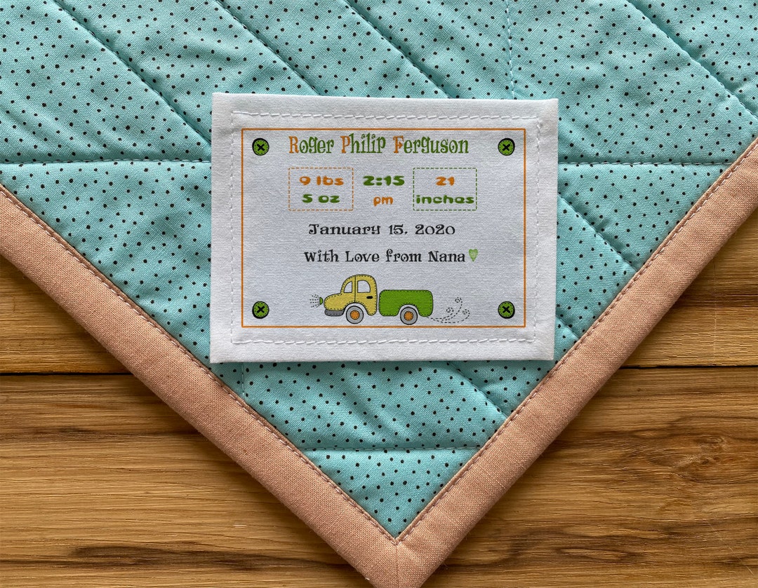 Birth Stats Quilt Label, Personalized Sewing Labels, Personalized