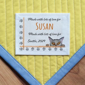 Large Personalized Sewing Labels, Quilt Labels, Fabric Labels, Cut-Out Labels, Quilt Patch knitting labels, cat, pattern, logo