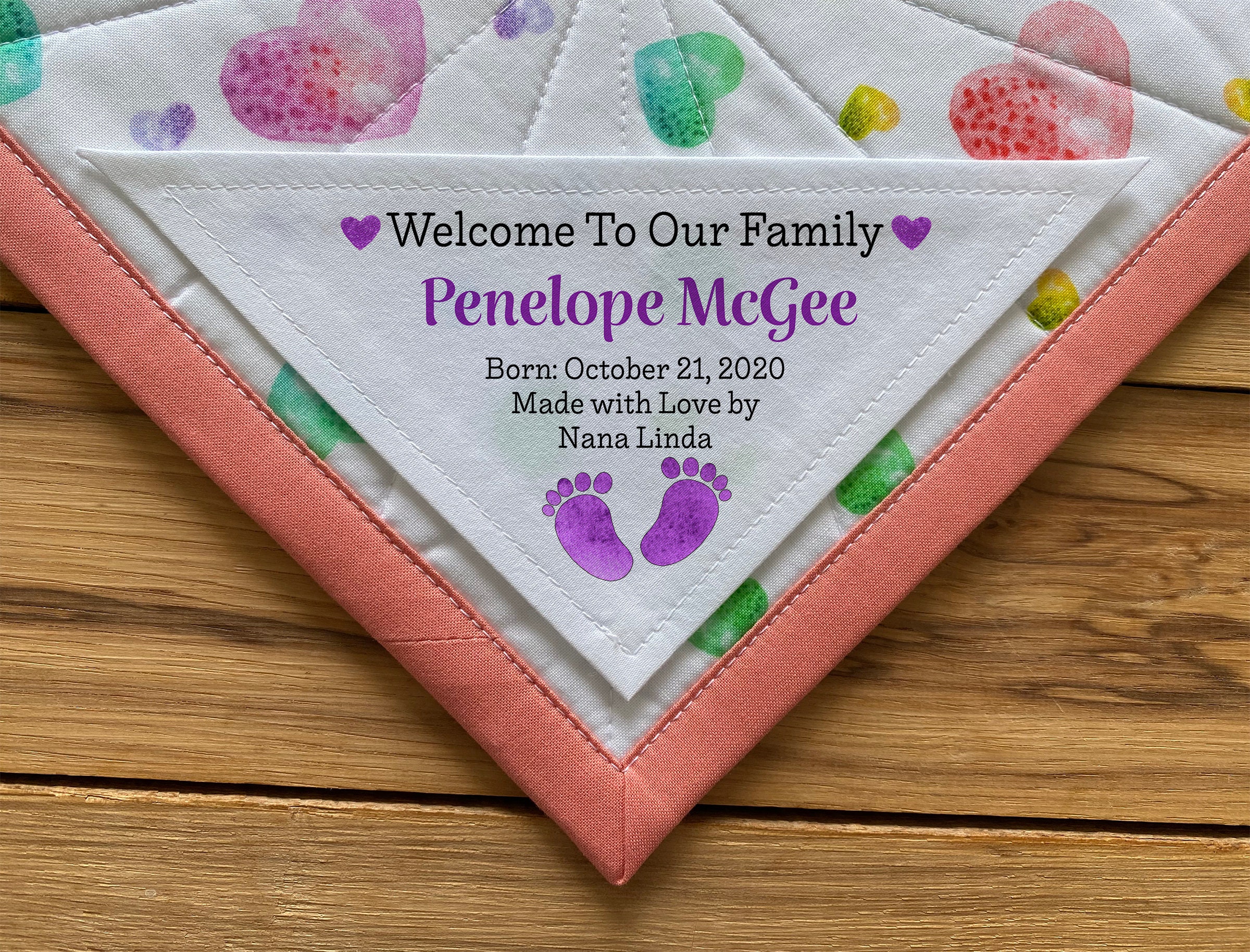 Large Triangle Quilt Label, Quilt Labels, Personalized, Baby Girl, Baby ...