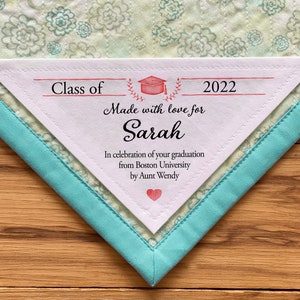 Hoekquiltlabel, gepersonaliseerde naailabels, handgemaakte quilts naaien, afstudeercadeaus, katoen, stofpatroon, logogeschenken gratis verzending
