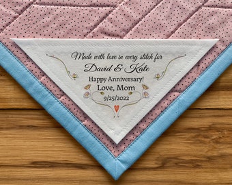 Large Triangle Quilt Label | Sewing Labels | Personalized Quilt Label | Handmade Labels | Cut-Out Labels | Corner Butterfly Pink